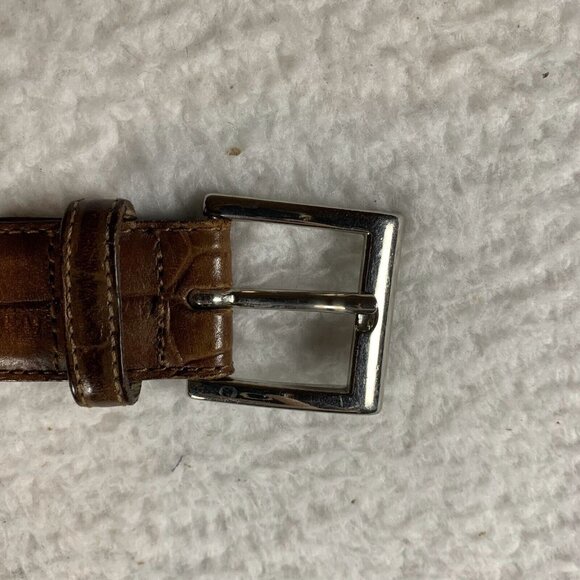 Talbots‎ Belt Women's Medium Brown Leather Crocodile Print Square Buckle 9604 - Picture 6 of 12